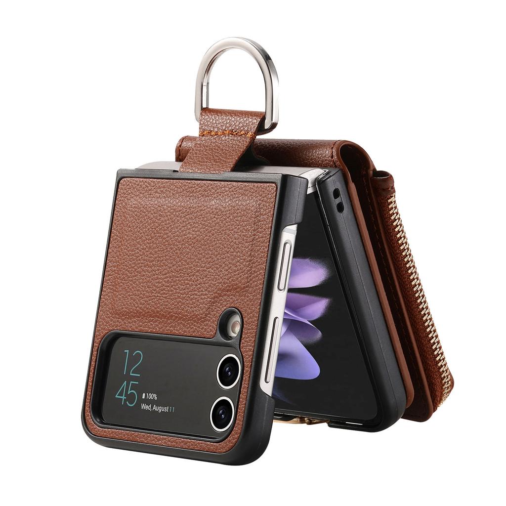 Vertical Zipper Cards Solt Wallet Leather Case for Samsung Z Flip 5 4 3 5G Stand Shockproof Flip5 Purse Ring Holder Pocket Cover