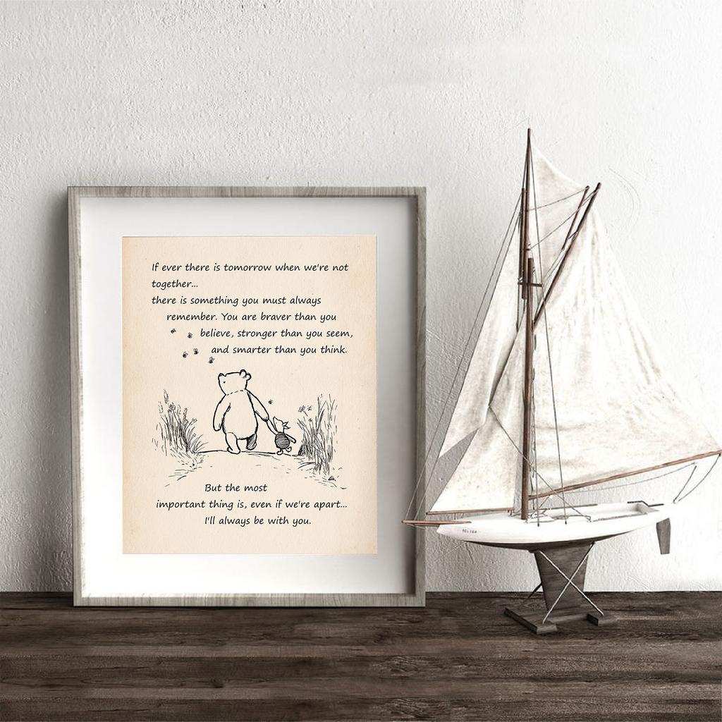 Poster Prints Nursery Decor If Ever There is Tomorrow Cartoon Art Canvas Painting for Kids Room Winnie the Pooh Quote Vintage