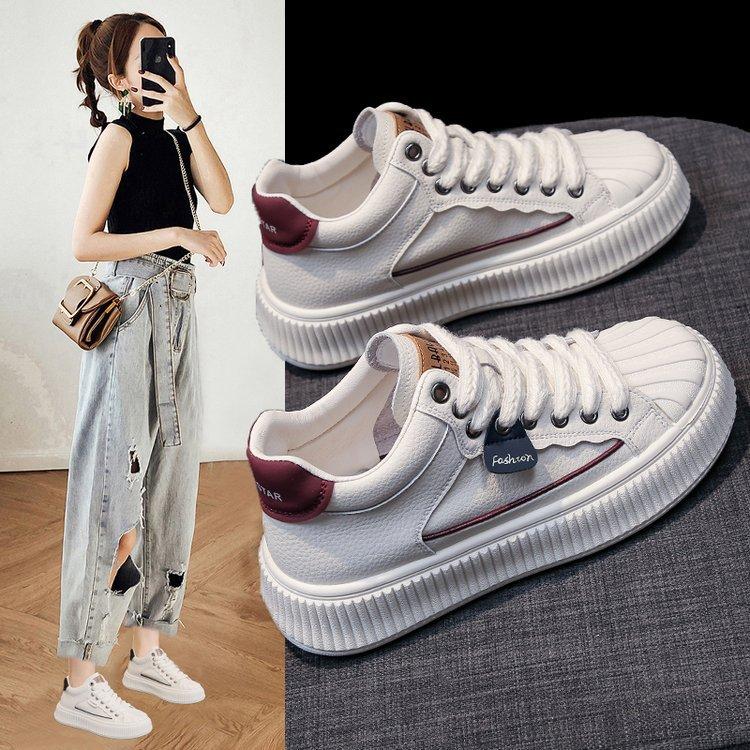 Leather shell head board shoes women's autumn 2025 platform color matching student sports versatile white shoes non-slip and wear-resistant