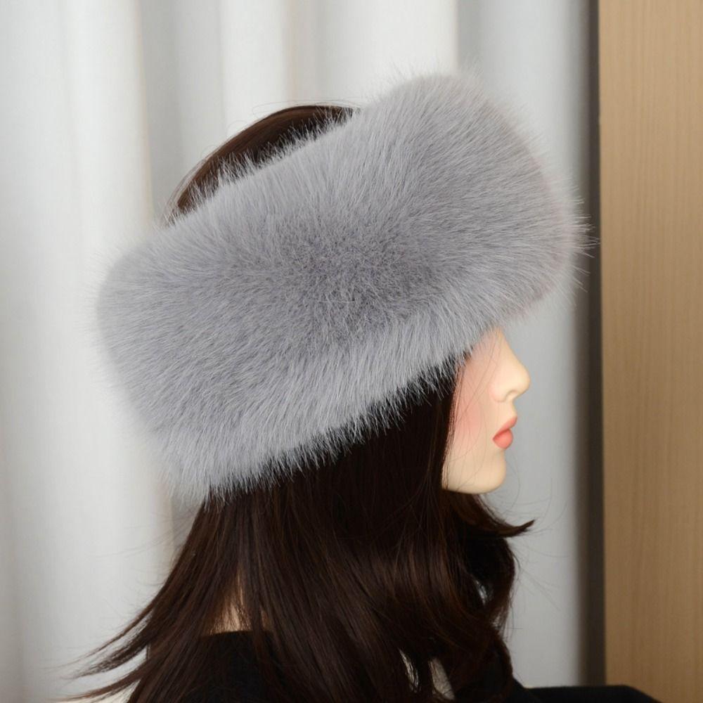 Coldproof Plush Faux Fur Headband Soft Fluffy Elastic Hair Bands Lady Warm Empty Hat  Skiing