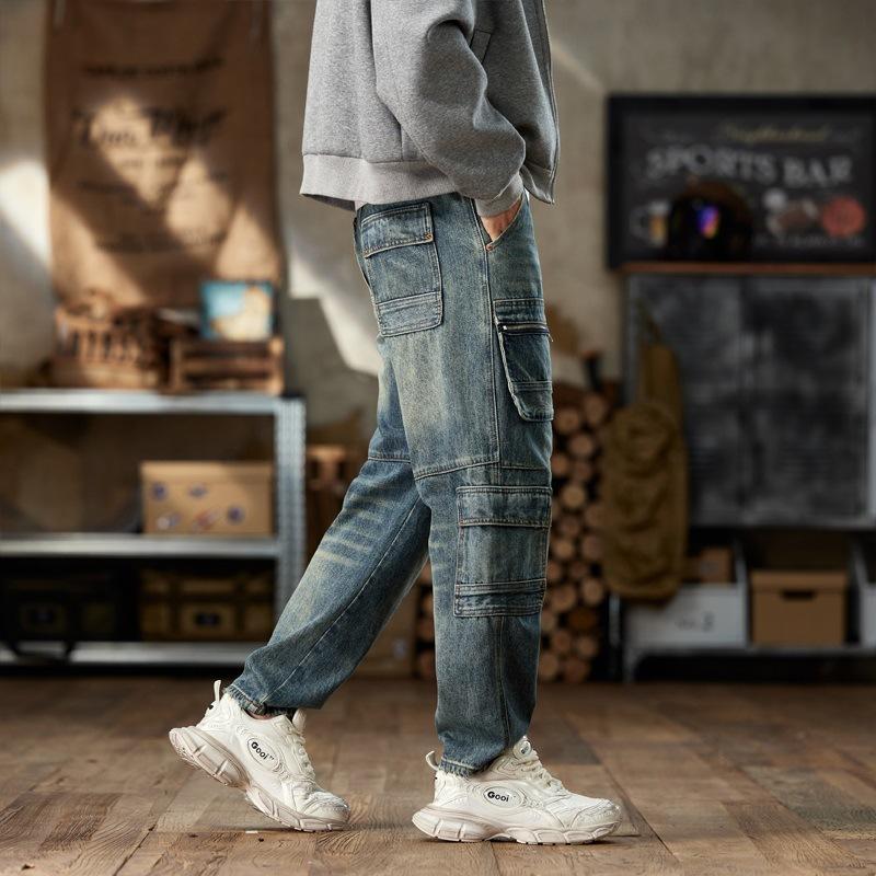 Brand Trendy Retro American Primăvară și Toamnă Noui Jeans Harlan Largi Tip Instrument pentru Bărbați