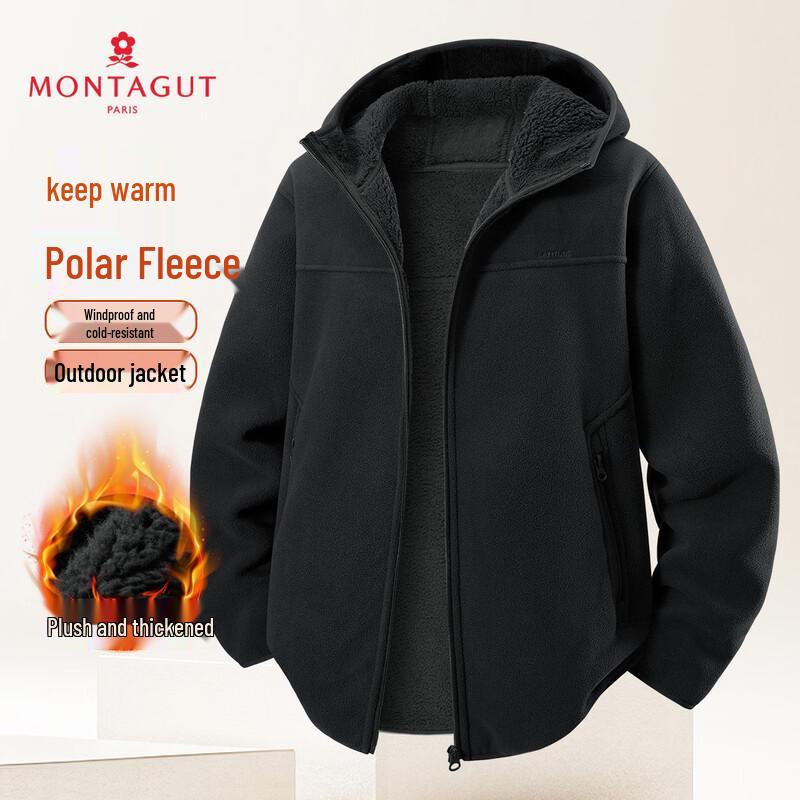 MONTAGUT Men s Warm Fleece Lined Hooded Outdoor Jacket M