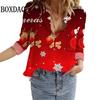 Women's Blouses Christmas 3D Printed Shirts Autumn Winter Fashion Long Sleeve Funny Cute Santa Claus Casual Button Tops
