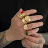 Ingemark 6Pcs/Set Retro Gold Color Signet Chunky Rings Men HipHop Punk Red Green Acrylic Rhinestone Finger Ring Party Jewelry