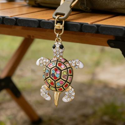 Cute Turtle Shape Rhinestone Keychain Sparkling Faux Crystal Bag Charm for Purse Handbag Accessory Gift for Women Girls