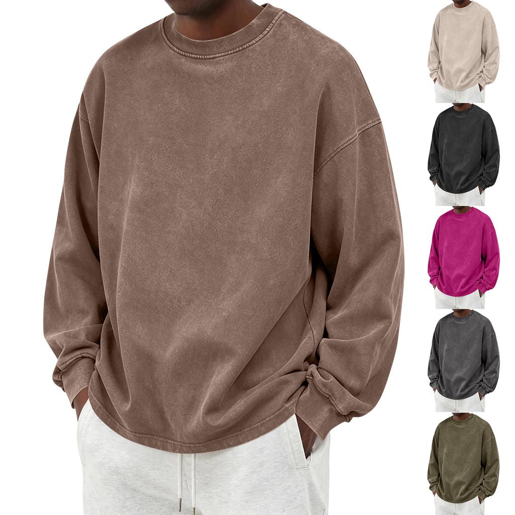 Men's Vintage Cotton Long Sleeve Round Neck Shirt Casual Daily Top