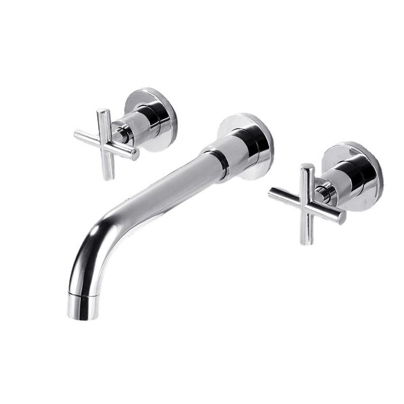 

Медный настенный смеситель для раковины с двойной ручкой и тремя отверстиями, бытовой смеситель для горячей и холодной воды, скрытый в шкафу для ванной комнаты, набор из трех предметов