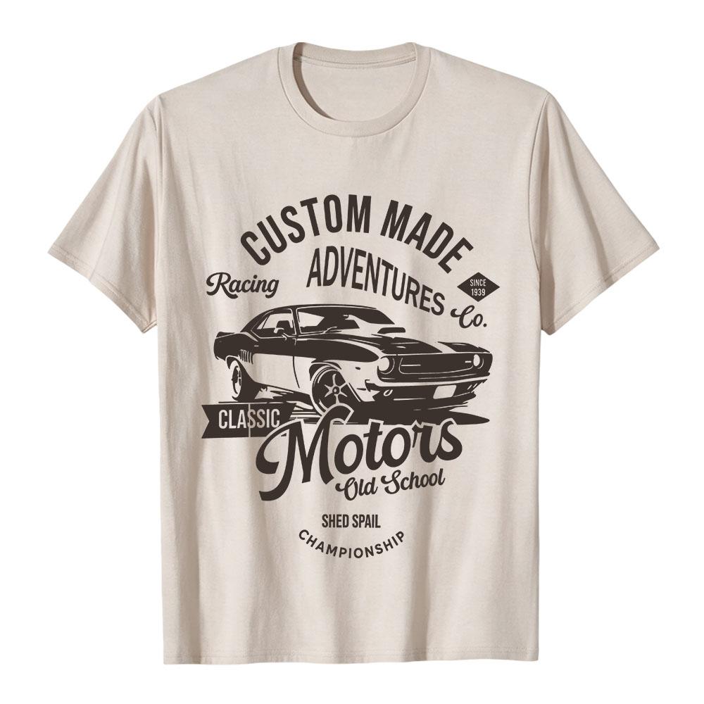 Motors Vintage Old School Tees Unisex Short Sleeve T‑Shirt Vintage Classic Car Graphic Print Crew Neck Tshirts Cotton Soft Tops