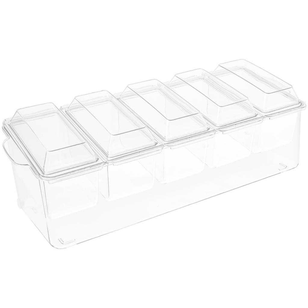 Velký chlazený zásobník na dochucovadla s 5 přihrádkami, vyjímatelný průhledný podnos na ovoce, salát, občerstvení, podnos, barové doplňky