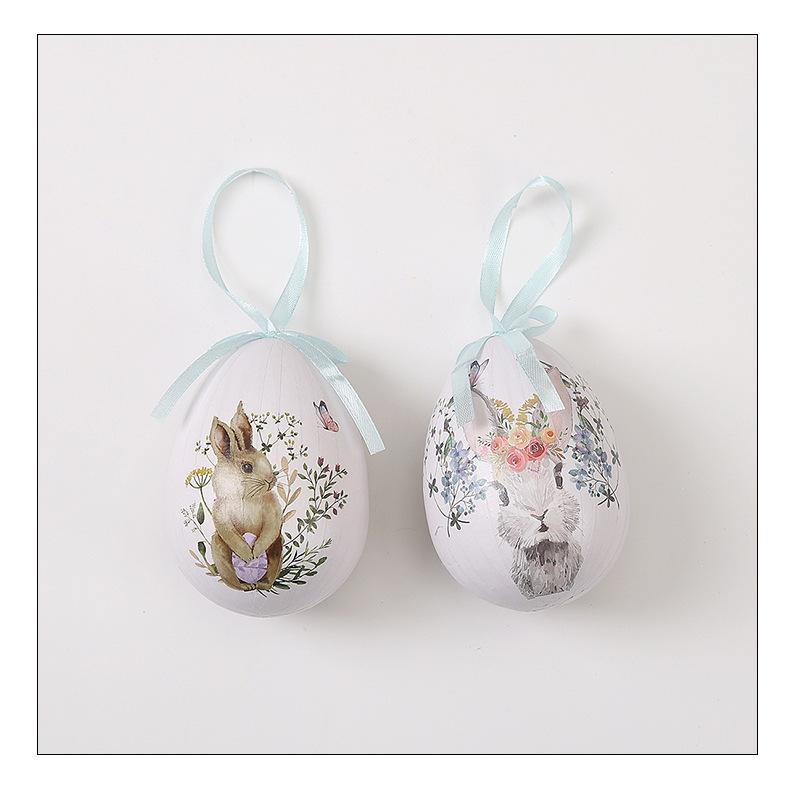 Easter Hanging Foam Egg With Rabbit Patten Cartoon Diy Artificial Simulation Egg Easter Hanging Ornament Party Atmosphere Prop