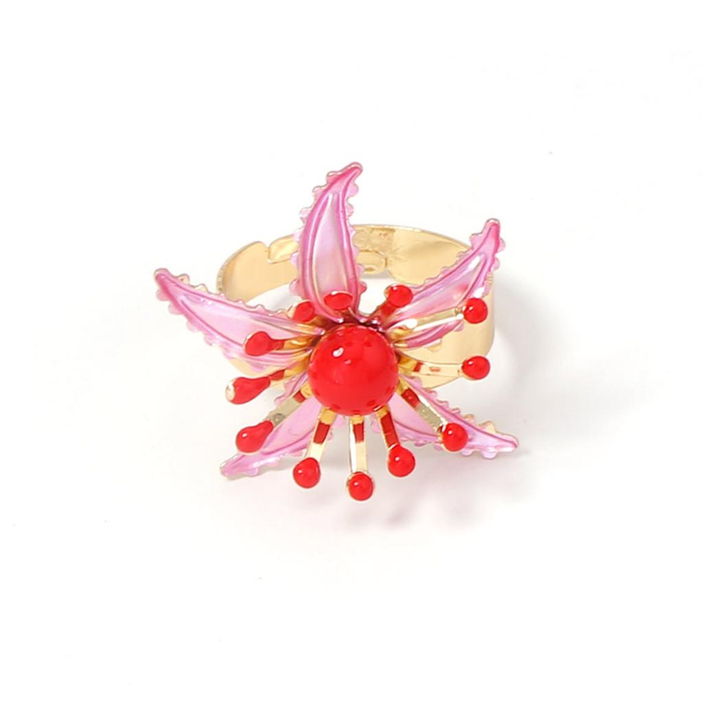 Elegant Spray Painting Exaggerated Flower Rings for Women Girls Colorful Adjustable Ring Vacation Sum Sweet Jewelry Accessories