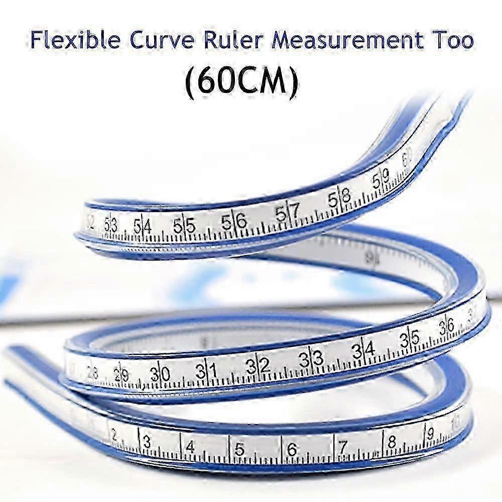 2PCS Flexible PVC + Metal Ruler 60cm Bendable Curve Ruler Clearly Flexible Curve Ruler Two Climbing Portable for Office School Studio Technical Drawin
