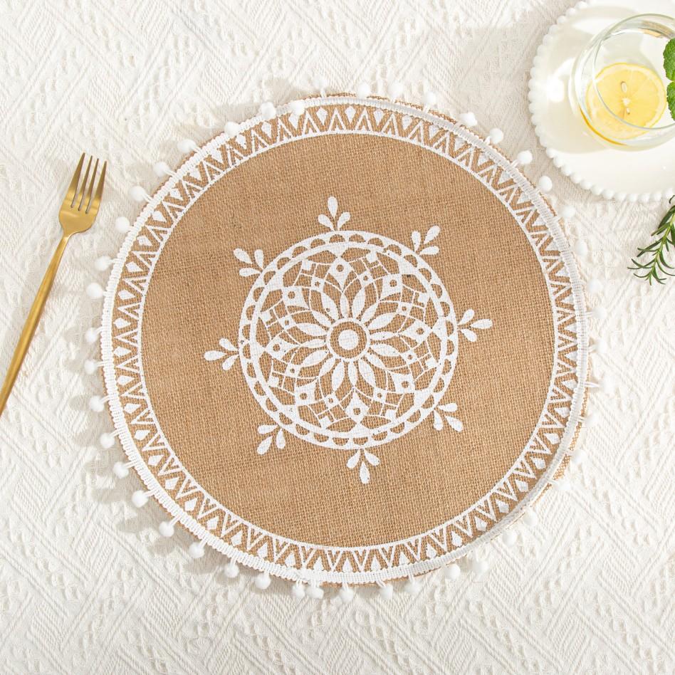 Heat Resistant Braided Place Mats Non-Slip Cup Coaster Mat Vintage Round Placemat  Dining Table