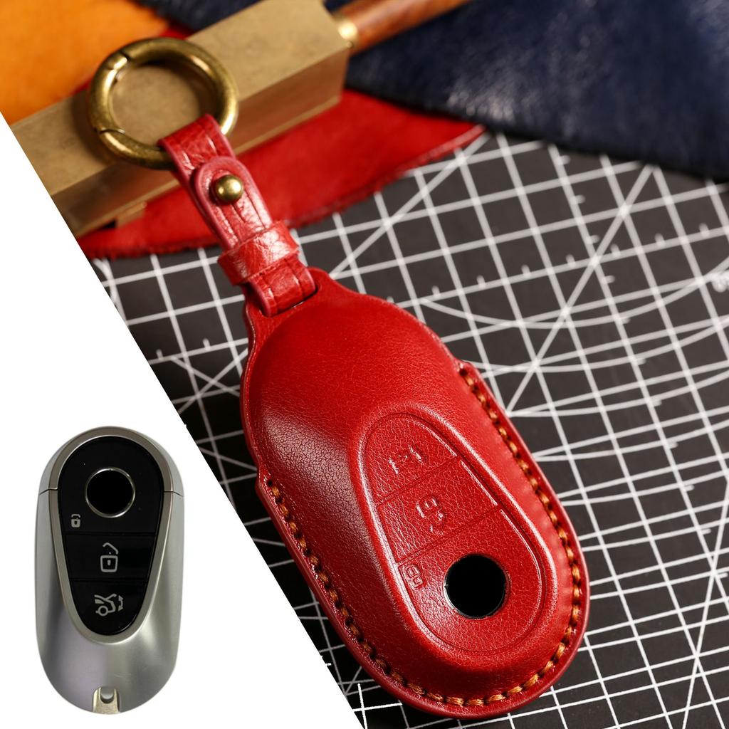 Leather Car Remote Key Cover Case Holder Shell Protector Fob For Mercedes Benz A B C E S Class S400L CLA CLS GLC GLE GLS EQE EQS