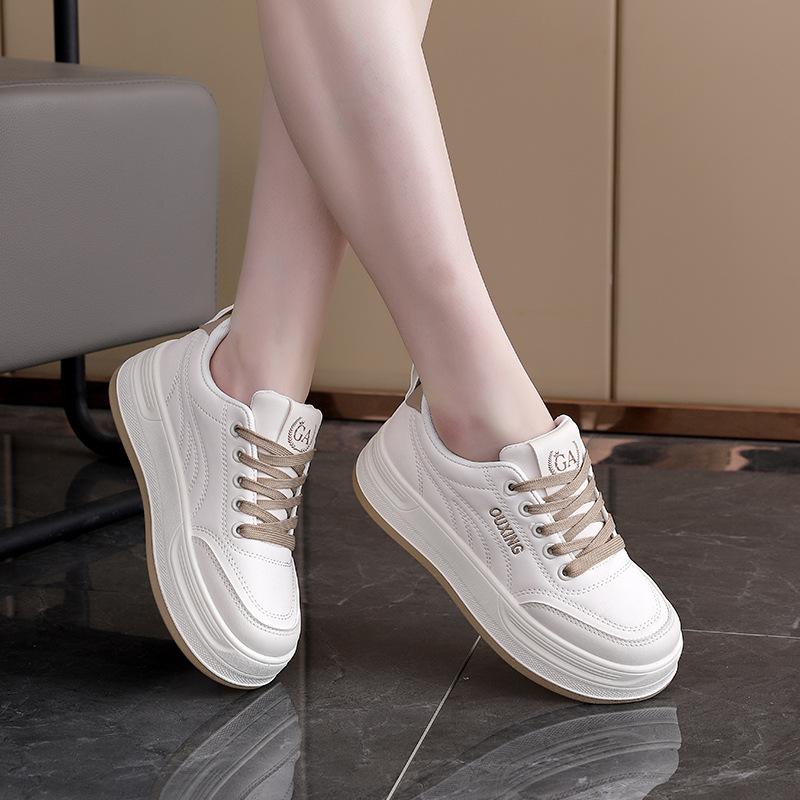 Fashion Platform Sports Casual Shoes Women's 2025 Spring New Versatile Round Head White Shoes Heightening Women's Board Shoes 8001