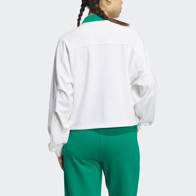 Adidas Verbiage Crew Jacket With Polo Collar Women Activewear Tops White JE3617
