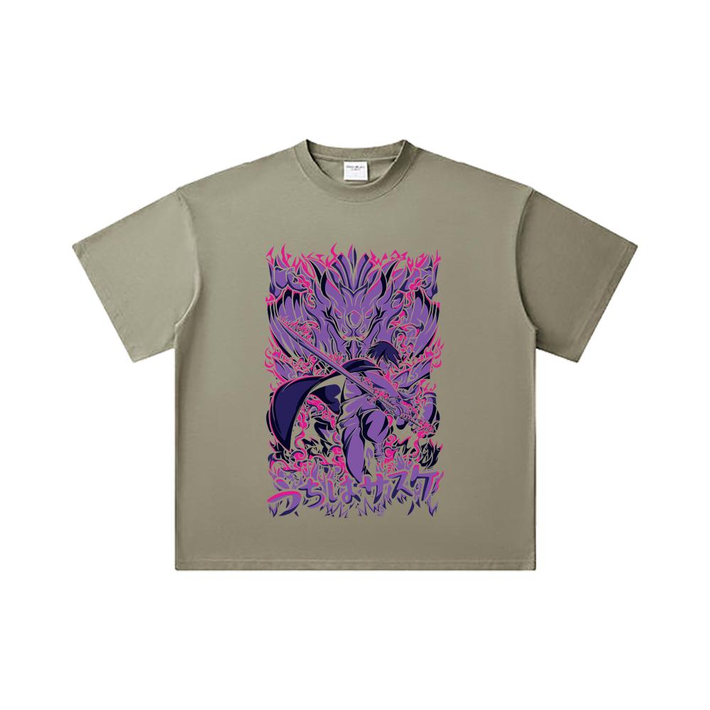 260 GSM Double Yarn 32 Count 100% Cotton Naruto V16 Sasuke Print Unisex Heavy Cotton T Shirt