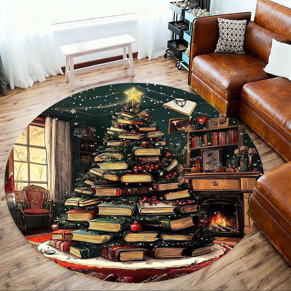 1PC Christmas Tree Office Round Area Rug, Under Office Chairs Bedroom Living Room Home Decor,Carpet for Office, -1110210