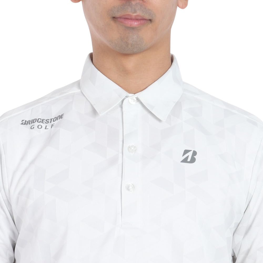 BRIDGESTONE Golf AGM08A Men's Short Sleeve Golf Shirt, White