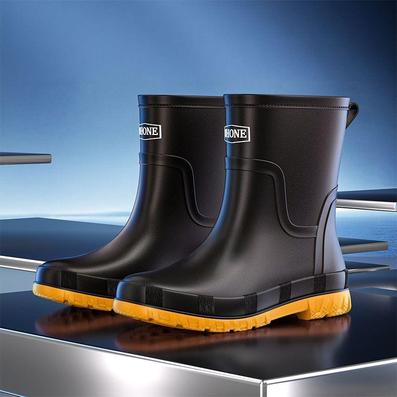 

Beef tendon rain shoes men s medium tube waterproof, non-slip and wear-resistant rain boots to keep warm fishing work 45
