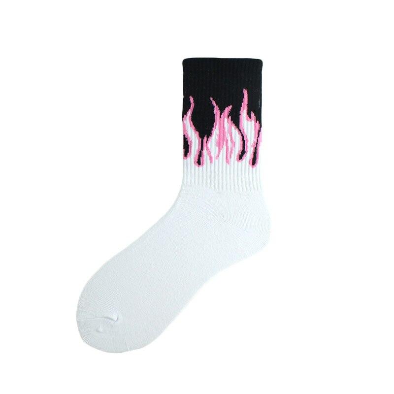1 Pair Women Fashion Hip Hop Skateboard Long Socks Creative Fun Colorful Flame Printed Sox Unisex Street Couple Socks Wholesale