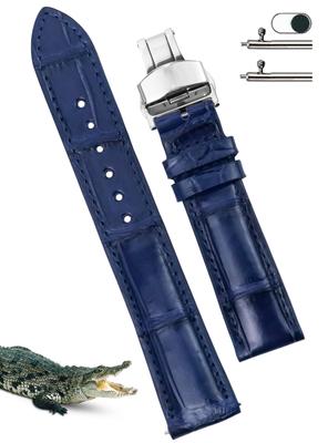 [vinacreations] 20mm Navy Blue Crocodile Watch Strap with D-Buckle, Men's Crocodile Replacement Watch Band with Quick Release Spring Bar, Silver Wrist