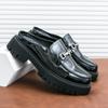 Half-drag leather shoes men's business dress British platform heightening patent leather slippers lazy shoes one pedal casual men's shoes