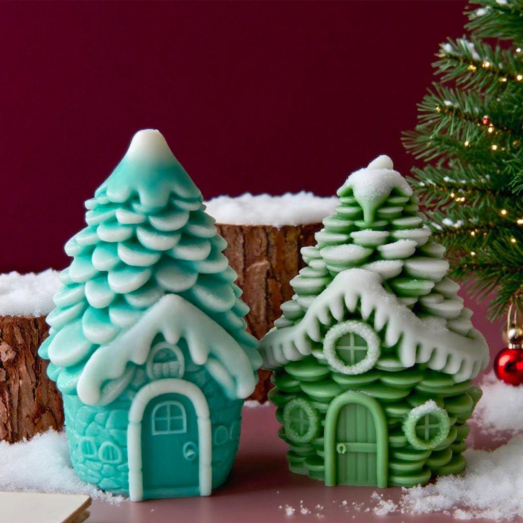 Christmas Candle Molds Pine Cone House Silicone Plaster Mould Home Decor Cement Moulds For Epoxy Resin Plaster Soap Party