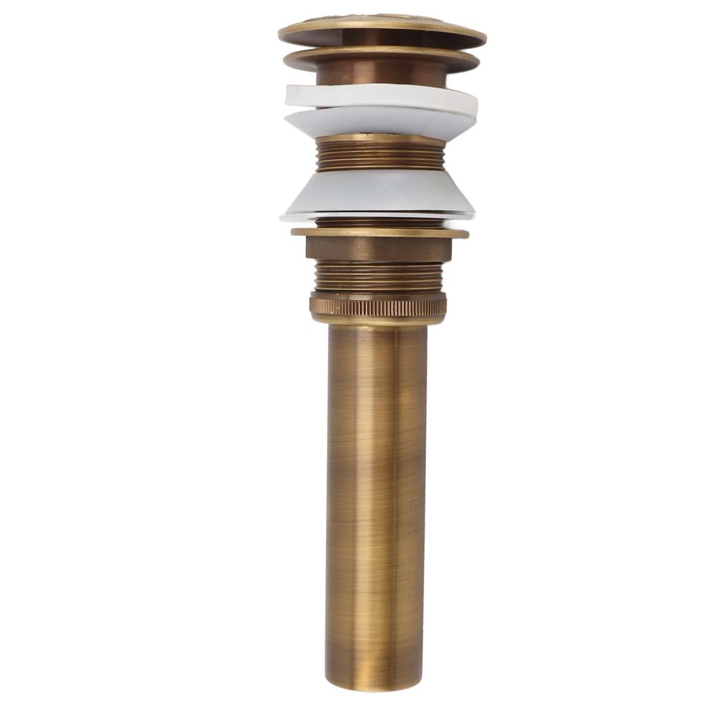 Starožitný celoměděný koupelnový dřezový odtok Dřezový pop-up odtokový uzávěr s přepadem pro koupelnový dřez