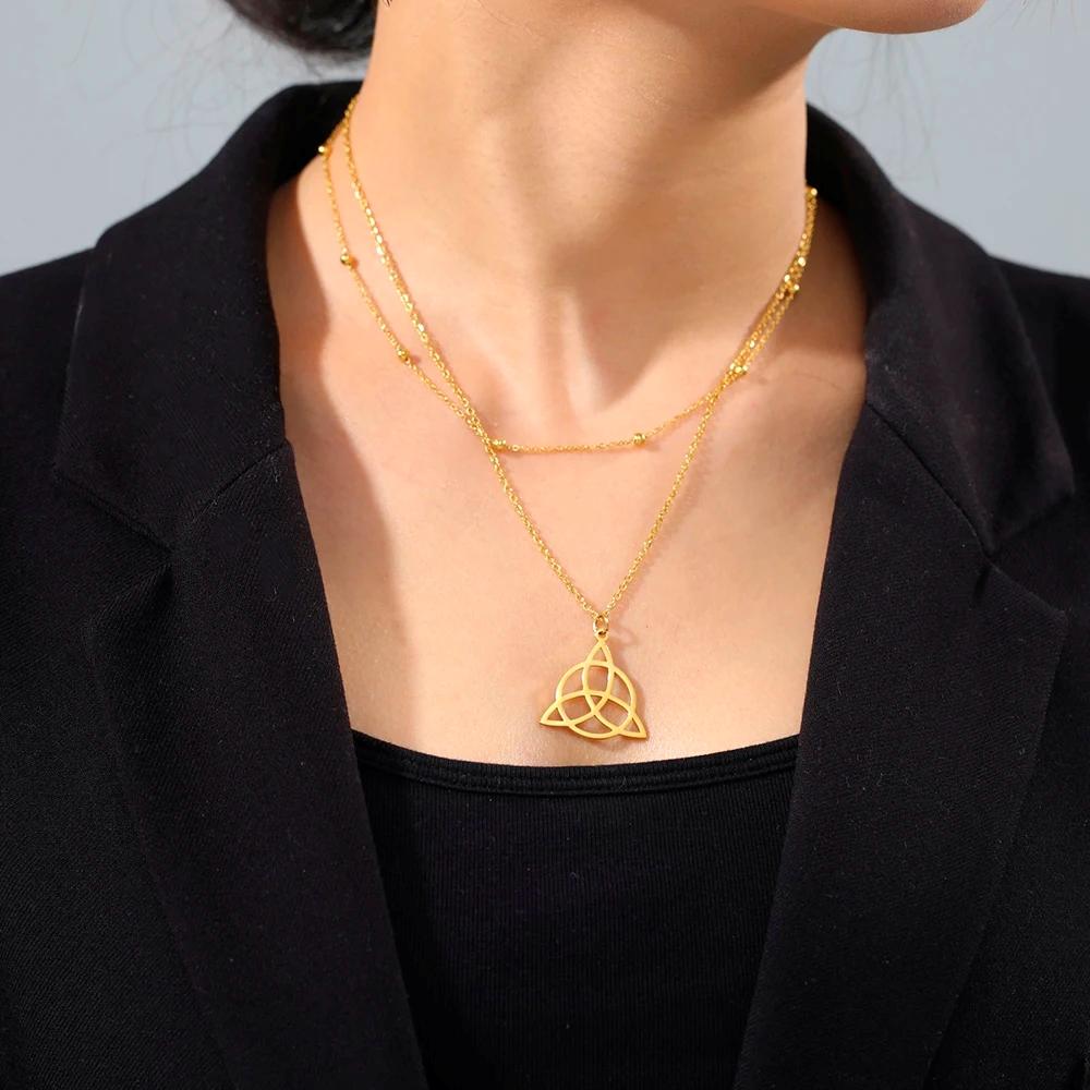 Lemegeton Wikinger Triquetra Keltisches Knotenmuster Symbol Halskette für Damen Schlüsselbein Kette Amulett Doppellagig Choker Anhänger Schmuck Geschenk