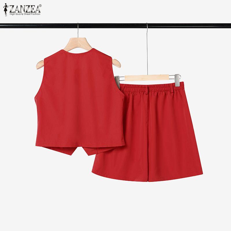 ZANZEA Women Sleeveless Vest Tops and Shorts Summer Two Piece Suit Sets