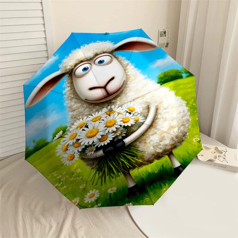 

1PC sheep flowers Automatic Open/Close Umbrella with Windproof, 8-Rib Sturdy Canopy, Durable Ribs, Fashionable Design, Outdoor Accessory, Fun Prin, Ho