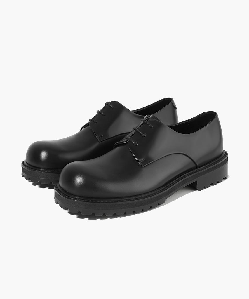 Firenze Atelier [Vibram] Volume Toe Hidden Stitch Pull-Up Leather 3-Hole Derby 1090 [Shine Black]