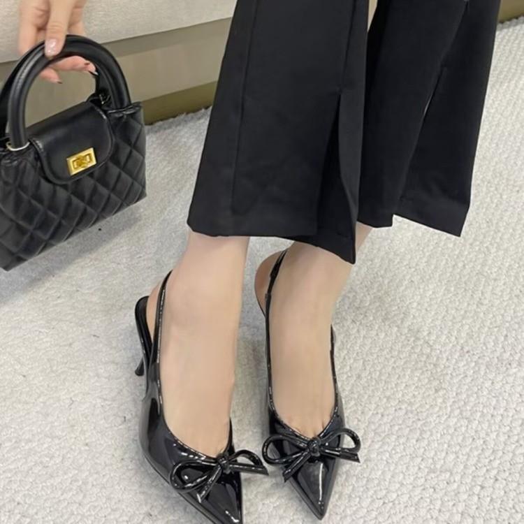 Women Summer Red Leather Pointy Bow Sandals Design Buckle Strap Sandals Women Sexy Open Toe Thin Heels Party Pumps Zapatos Mujer
