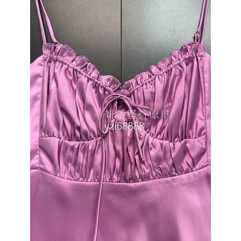 Foreign Trade Pure Original AST * Sling Smooth Material Pure Desire Wind A Word Swing High Waist Mini Sling Dress