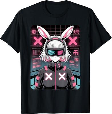 VR Bunny Girl Anime – Cyberpunk Kawaii Hacker Glitchcore T-Shirt