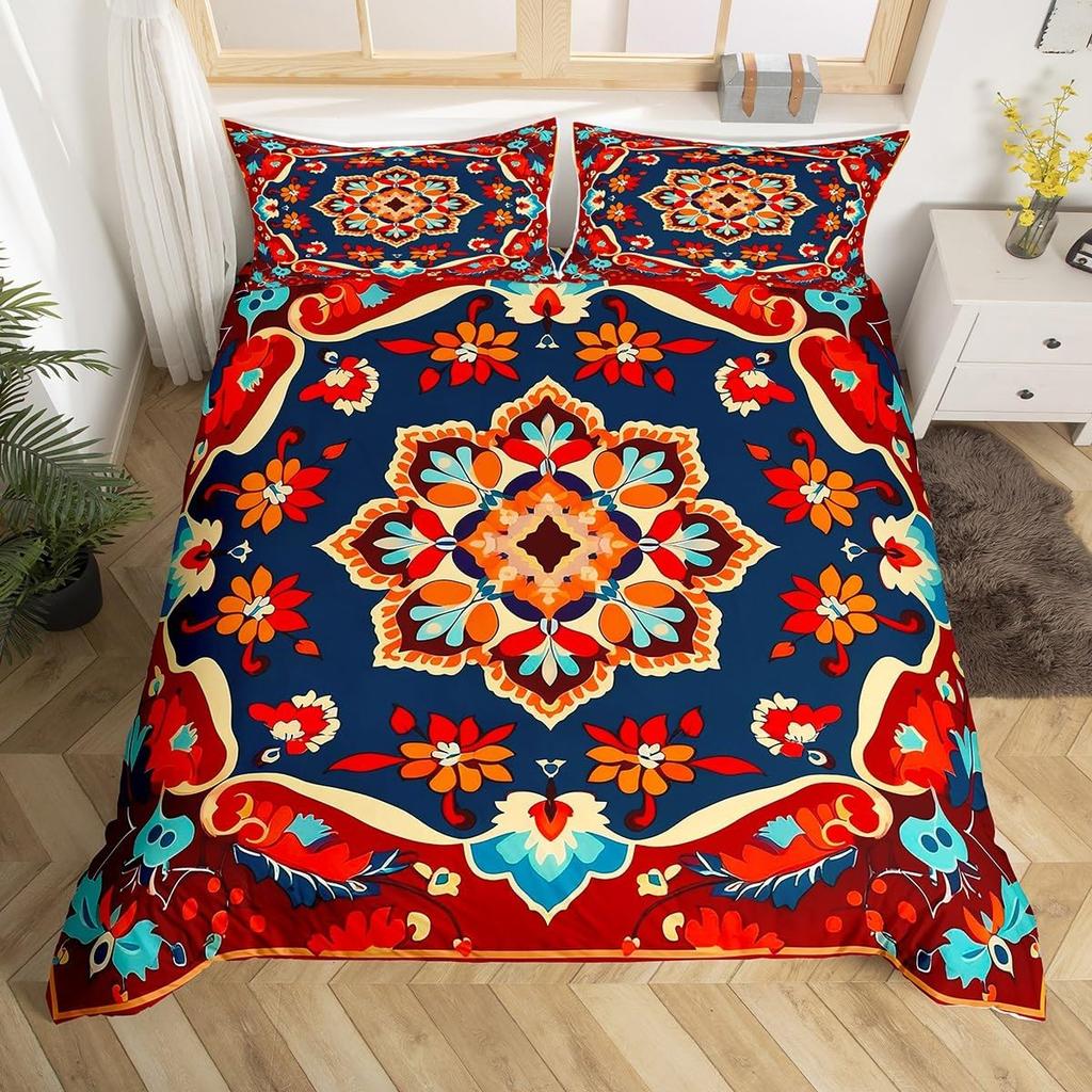 Vintage Blumen Abzeichen Bettbezug Queen King Size Mandala Bettwäsche Set Bohemian Paisley Tagesdecke Leichte Weiche 3-teiliges Set
