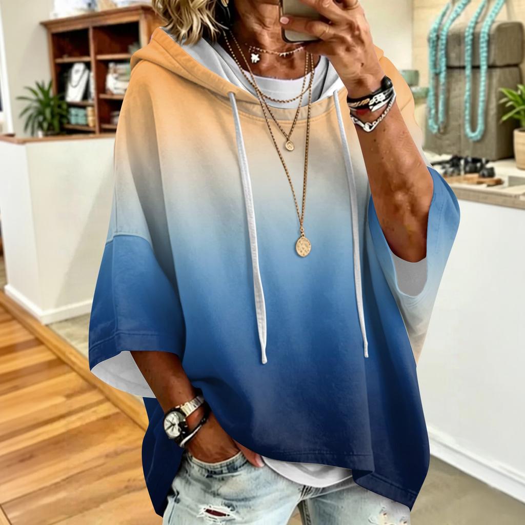Women's Casual Hoodie with Drawstring Hood and Gradient Print - Oversized Long Sleeve Pullover Top