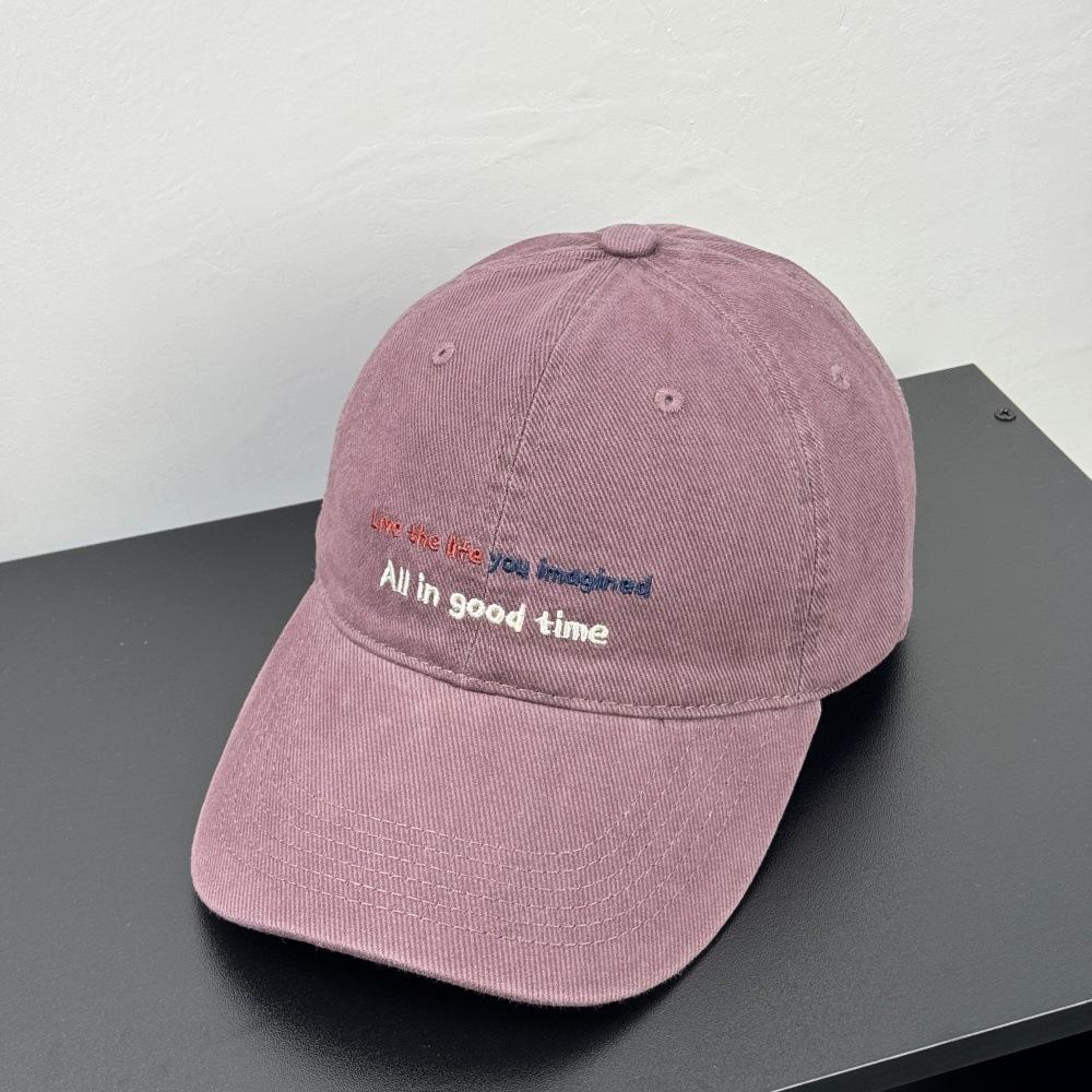 Fashion Hat autumn and winter new Korean version color letter embroidered baseball hat men and women sunshade simple big head circumference soft top