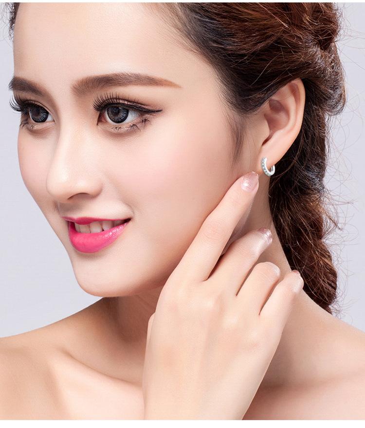 925 Silver  Single Row Crystal Women Korean Fashion Round Earrings New Gold Color Ear Jewelry