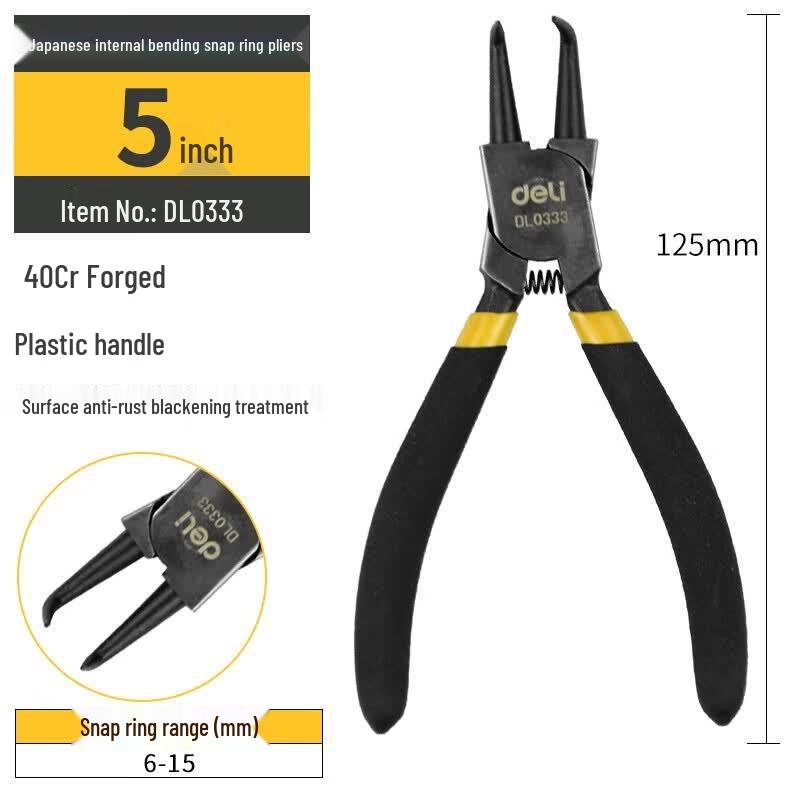 Deli 5-inch Internal Bent Circlip Pliers