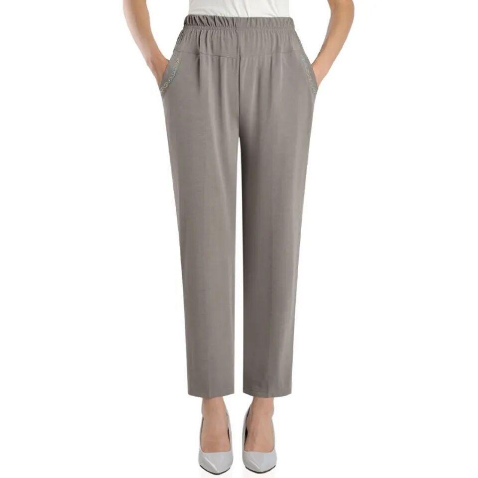 Dámské kalhoty Letní oblečení Matčiny volné ležérní kalhoty Strečové s vysokým pasem Kalhoty s rovnými nohavicemi Elastický pas Tenké kalhoty