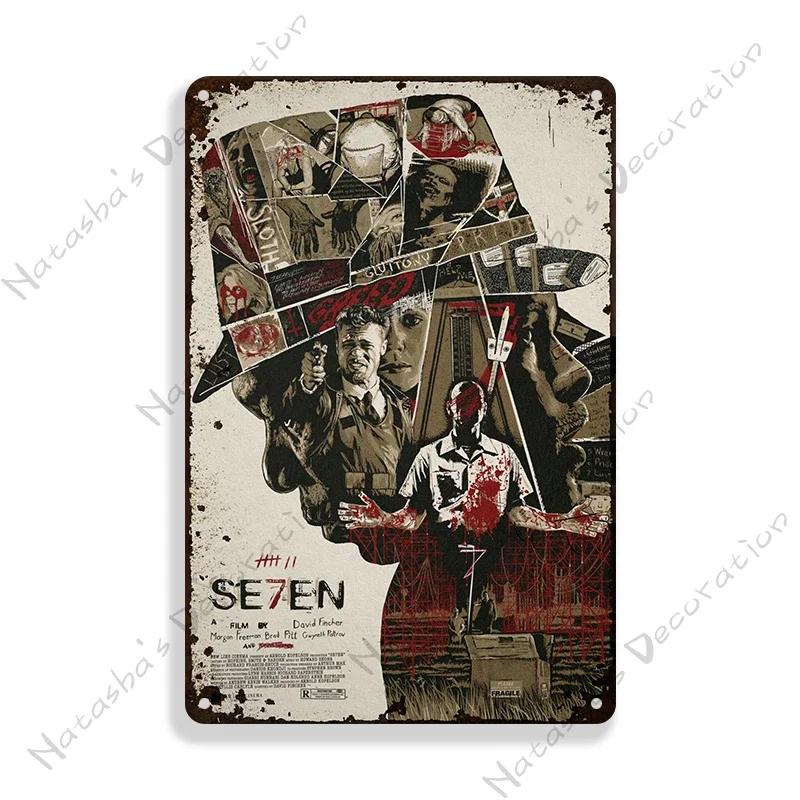 Classic Movie Poster Se7en Metal Sign Wall Plate Retro Decorative Sign Home Bar Club Cafe Cinema Wall Decor Vintage Metal Plaque