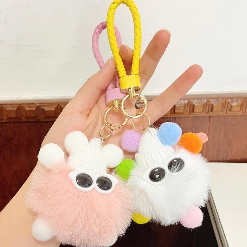 Creative Color-Block Plush Phone Wrist Lanyard: Fashionable Charm & Keychain