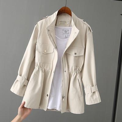 Jacket Women's Spring and Autumn Windbreaker Women's Mid-length Loose Jacket Waist Was Thin and Small Top