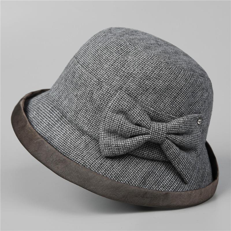 

Hat female autumn and winter basin hat autumn and winter warm bow bucket hat M（56-58cm）