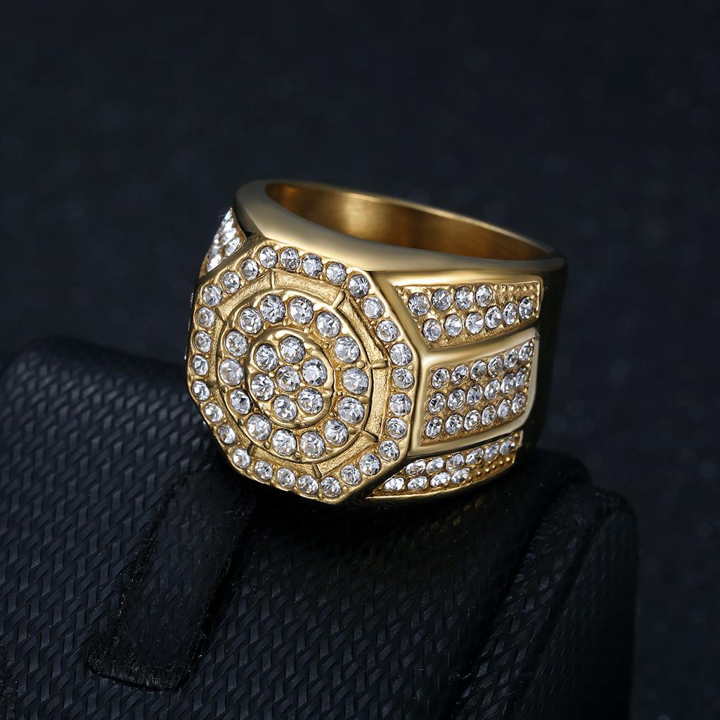 Ring luxury men's ring elegant diamond-studded hip-hop steel titanium octagonal diamond ring