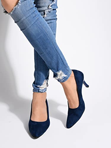 Shoetopia Women S Block Heel Pumps Blue /Eu37 / Uk4 4 UK