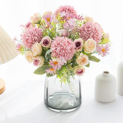 Rose Chrysanthemum Silk Bouquet Artificial Flowers Wedding Home  Christmas Wreath Garden Arch Diy Gift Hot Sales Bridal Bouquet