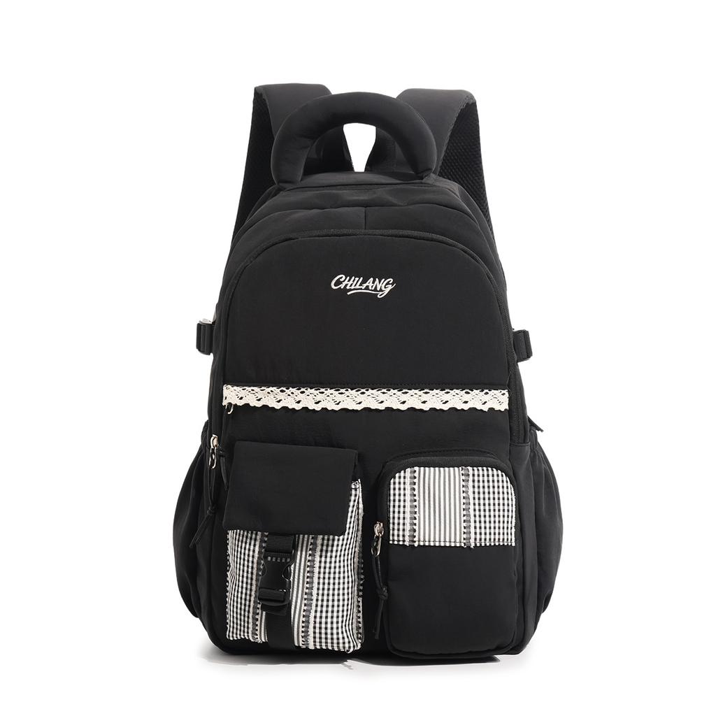 Schoolbag Backpack Female Middle School Student Korean Version Versatile Class Backpack Sweet Girl Simple Casual Lace High School Student School Bag